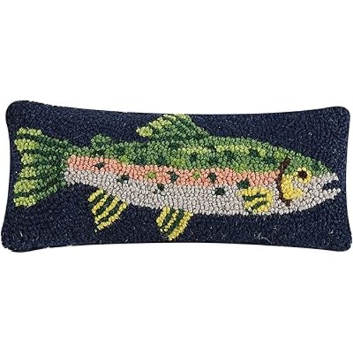 Peking Handicraft 30TG462C05OB Blown Filled Hook Throw Pillow, 12-inch Length, Wool and Cotton (Trout)