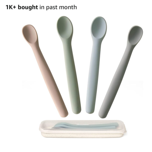 Moonkie Silicone Baby Spoons Set of 4, Two Sizes Feeding Spoon for First Stage 4+ Months, Baby Utensils with Case, Toddler Led Weaning Spoons, Bendable, Chewproof & Boil-proof
