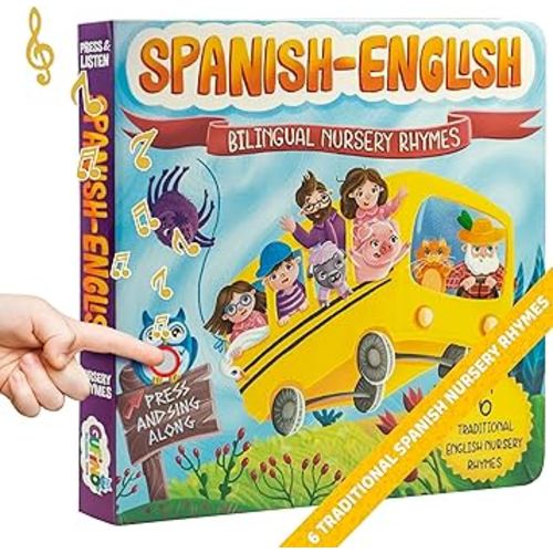 Bilingual Baby Books Spanish & English - Nursery Rhyme Books for Babies and Toddlers with Sound: Great Book to Learn Spanish for Kids, Award Winning Bilingual Sound Books Learning Toys by GUFINO