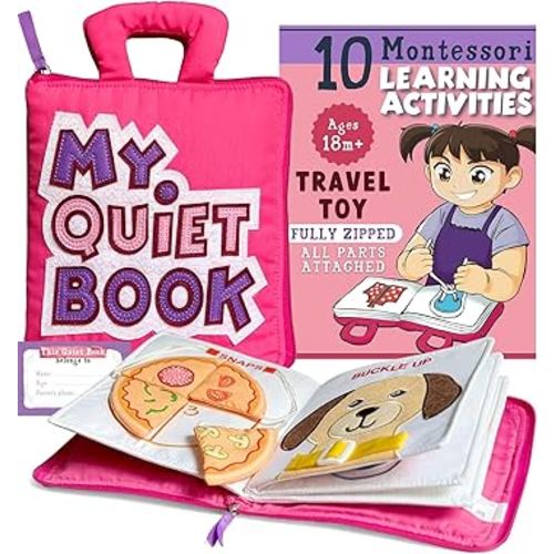 My Quiet Book - Toddler Travel Toys for Age 1 2 3 4, Airplane Activities for Toddlers 1-3 with 10 Activities, Montessori Busy Book for Toddlers 1-3, Toys for 2 Year Old Girl & Boy with Belongs to Tag