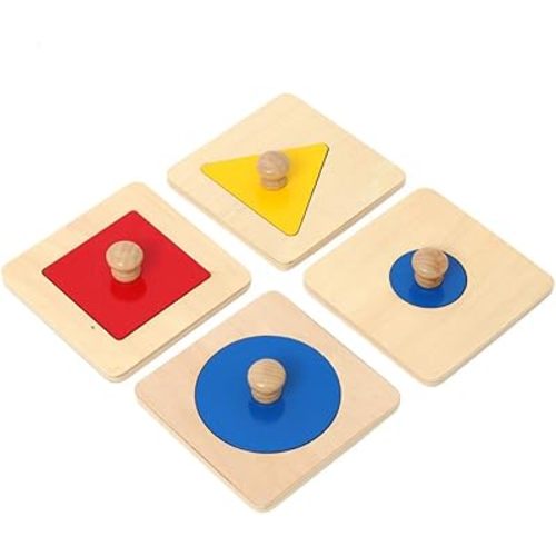 Thoth Montessori Single Shape Puzzle First Shapes Jumbo Wooden Puzzle Board Knob Wooden Puzzle Geometric Shape Puzzle Early Education Material Sensorial Toy for Toddler Shape & Color Sorter (4 pieces)