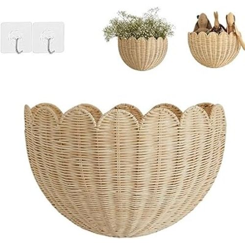 Scallop Wall Basket, Scalloped Wall Wicker Basket, Hanging Home Decor for Bedroom Bathroom (1PCS)