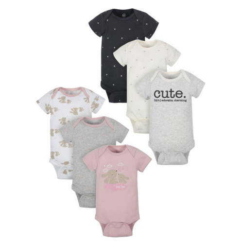 Wonder Nation Baby Girls Short Sleeve Bodysuits, 6-Pack (Newborn- 24M)