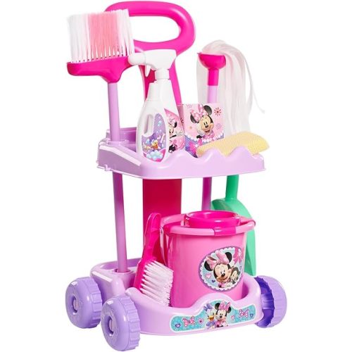 Disney Junior Minnie Mouse Sparkle 'N Clean Trolley, 21-inches, 11-pieces, Pretend Play, Kids Toys for Ages 3 Up, Amazon Exclusive by Just Play