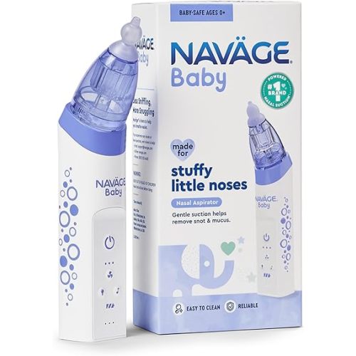 Navage Baby Nasal Aspirator - Gentle, Pediatrician Recommended Nasal Aspirator for Baby Congestion & Stuffy Noses - Baby Nose Sucker w/ Lights, Lullabies & BPA Free Silicone Tips