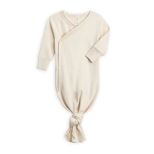 Colored Organics Baby 100% Organic Cotton Newborn Knotted Gown - Infant Indy Kimono Wrap Front Tie Knot with Mitten Cuffs