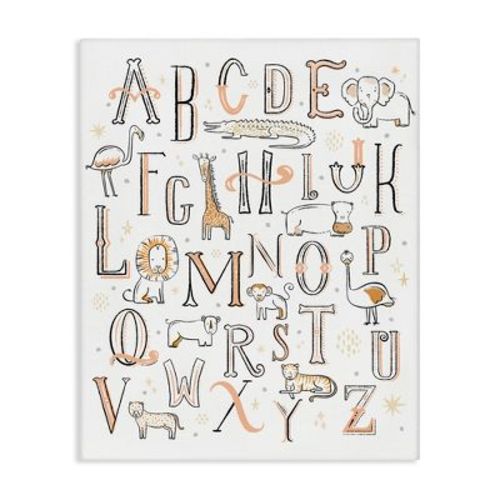 Stupell Industries Nursery Animal Alphabet Chart Soft Orange White Gallery Wrapped Canvas Wall Art, 16 x 20