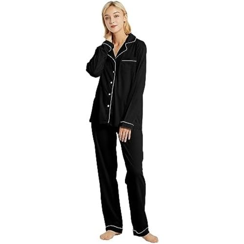 100% Cotton Pajama Set for Women Long Sleeve Womens Sleepwear Button Down NightWear Soft Pj Lounge Sets