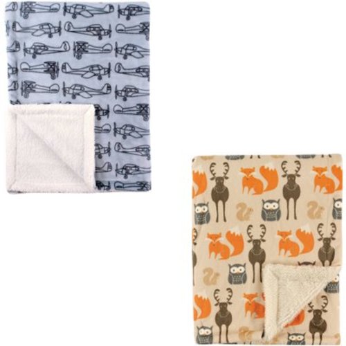 Hudson Baby Boys' Plush Blanket with Sherpa Back, 2-Pack, Choose Your Color