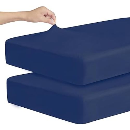 Stretchy Crib Sheets for Boys or Girls, 2 Pack Baby Crib Sheets Fitted for Standard Crib and Toddler Mattress 52" x 28", Soft and Breathable Fitted Crib Sheets Neutral, Navy Blue