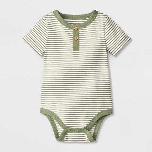 Baby Boys' Henley Bodysuit - Cat & Jack™ Black/gray 3-6m: Cotton Blend, Recycled Polyester, Spandex, Short Sleeve, Front Button Down