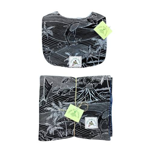 2 Piece Set Hawaiian Baby Gift Blanket and Bib Made in Hawaii Baby Shower Gift Kawika Black and Slate