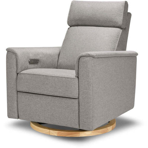 Monogram by Namesake Willa Plus Electric Glider Recliner w/ Electric Headrest - Performance Grey Eco-Weave w/Light Wood Base
