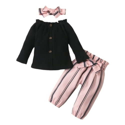 Durtebeua Outfits for Girls Baby Girls Clothes Girls 2PCS Fall Winter Outfits Set Flower Print Toddler Girls Long Sleeve Top Pants Set Black,9-12 Months