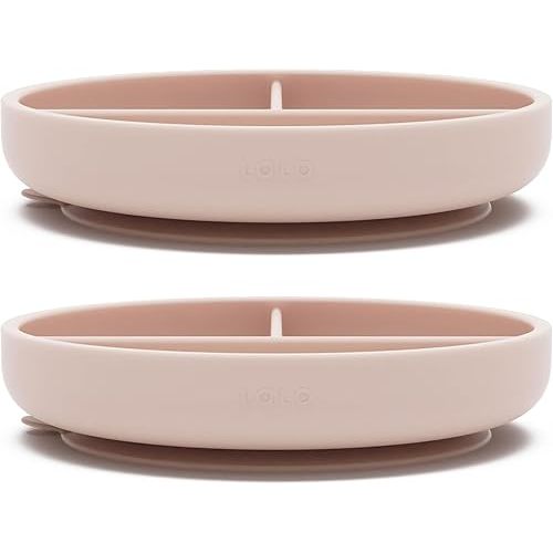 Lalo Suction Plates - 2 Pack, 100% Silicone Non-Toxic BPA-Free Baby Plates with Suction Base To Prevent Accidental Tip-Overs - Suction Plates for Toddlers With Three Divided Sections - Grapefruit