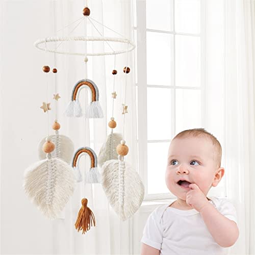Crib Mobile for Girls and Boys,Macrame Rainbow Boho Baby Mobile Handmade Nursery Kids Room Decor(Rainbow Tassel)