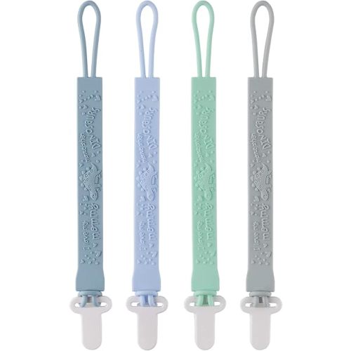 4-Pack Silicone Pacifier Clips with One-Piece Beads for Baby Boys and Girls - Flexible and Rust-Free Holders for Teething Relief and Baby Essentials, Safe for Newborns (Flat, Grey)