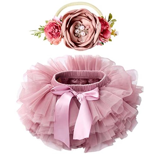 Tutu.kk Toddle Tutu Skirt for Baby Girl with Diaper Cover, Soft Baby Tutu Dress 0-6months with Flower Headband