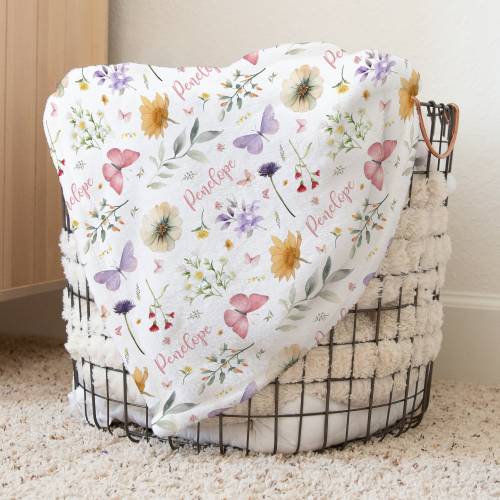 Custom Butterfly Baby Name Blanket Personalized Pink Flower Swaddle Hospital Blanket New Mom Gift Newborn Baby Shower Gift Toddler Blanket