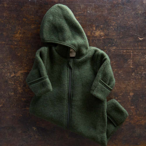 Baby Merino Wool Fleece Zip Suit - Reed Melange 0-3m