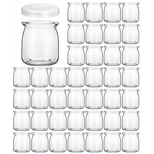 KAMOTA Glass Jars, 40 PACK 6 oz Clear Yogurt Jars With PE Lids, Glass Pudding Jars Yogurt Jars Ideal for Jam, Honey, Wedding Favors, Shower Favors(200ml)