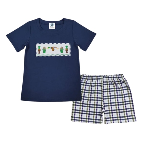 PLAID EMBROIDERED DUCK HUNTING SHORT SET
