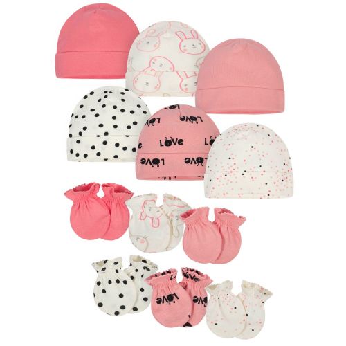 Onesies Brand Newborn Baby Girl Essential Items: Caps & Mittens Gift Set, 12-Piece, 0/6 Months