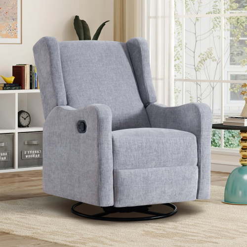 Muumblus Wingback Swivel Recliner, Glider Rocking Chair for Living Room, Nursery Rocker, Gray Chenille