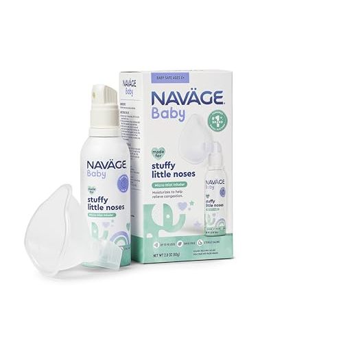 Navage Baby Micro-Mist Saline Inhaler - Saline Nasal Spray for Congestion Relief - Pediatrician Endorsed Baby Nasal Spray w/Mask & Quiet, Continuous Mist (2.8 oz)