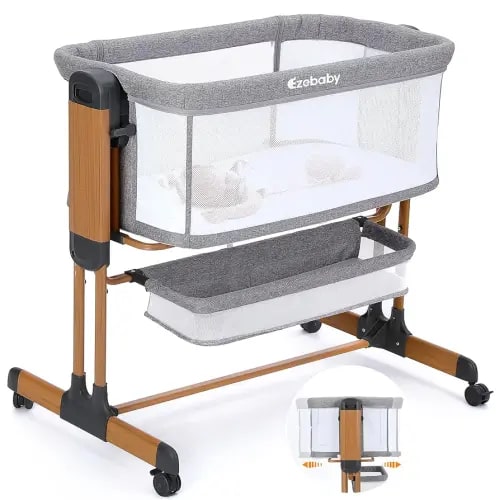 Ezebaby 3-in-1 Rocking Bassinet for Baby Adjustable Baby Bassinets Bedside Sleeper with Wheels Storage Basket and Mesh Sides for Newborn Infant