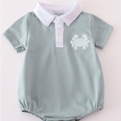 Blue crab embroidery boy bubble – 3 months