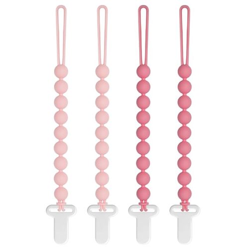 Pacifier Clips Baby Girls - Draklary 4 Pack Paci Clip Silicone Soothe Baby Binky Holder for Newborn Essentials Shower Birthday Gift