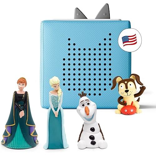 Toniebox Audio Player Starter Set with Elsa, Anna, Olaf, and Playtime Puppy - Listen, Learn, and Play with One Huggable Little Box - Light Blue