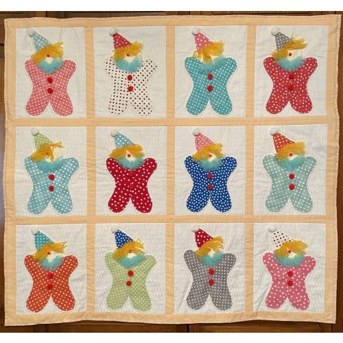 Clowns, Nursery Decor, Whimsical, Wall Art, Modern, Multi-Colored, Polka Dots, Wall Quilt