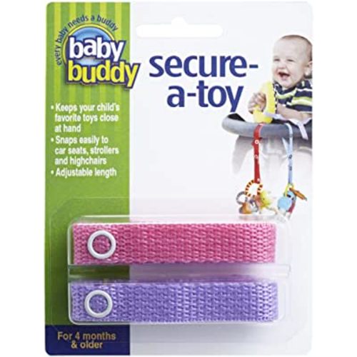 Baby Buddy Secure-A-Toy, Safety Strap Secures Toys, Teether, or Pacifiers to Strollers, Highchairs, Car Seats, Adjustable Length to Keep Toys Sanitary Clean, Registry Must Haves, Pink-Lilac, 2 Count