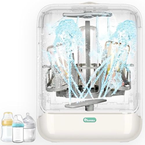 IAGREEA Baby Bottle Washer, Cleaning Machine with 4 Programs, Sterilization and Drying in One Step, 3.2L Water Tank, 360°Dual Spray, 72-hour Storage, Drawer Design, BPA-Free, One-Click Start