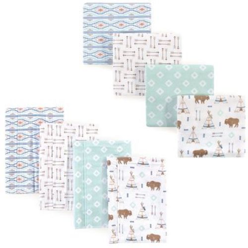 Hudson Baby Infant Boy Cotton Flannel Burp Cloths and Receiving Blankets, 8-Piece, Moose, One Size