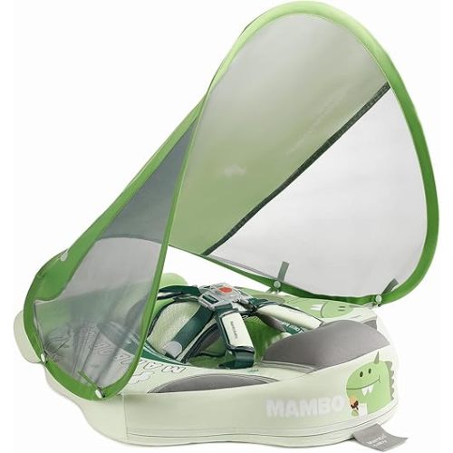 Mambobaby Baby Swim Float with Canopy Non-Inflatable Infant Pool Float with Tail 3-24 Months Avoid Flip Solid Skin-Friendly Material for Toddler Boys Girls