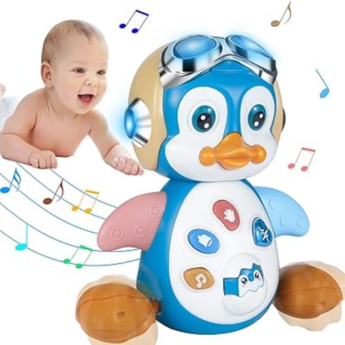 HAPTIME Penguin Crawling Toys for 1 + Year Old Boy Girl, Tummy Time Toys, Musical and Light Up Toys for Encouraging Crawling, Baby Toys 18+ Months, Christmas Birthday Gift