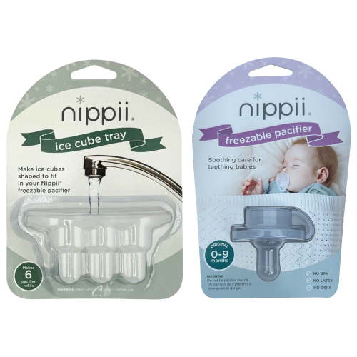 Nippii Freezable Teether Pacifier with Ice Cube Tray for Soothing Teething Relief - Medical-Grade BPA Free Ice Cube Tray for Freezer & Easy to Clean – Bundle