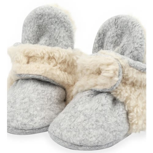 Zutano Furry Fleece Stay-On Baby Bootie Slipper - Heather Gray