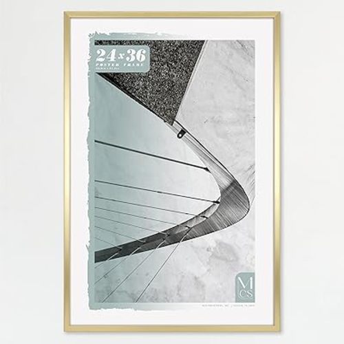 MCS Foundation 24x36 Poster Frame Traditional Brass, Vertical & Horizontal Wall Hanging Large Picture Frame for Photos, Posters & Art Prints (1-Pack)