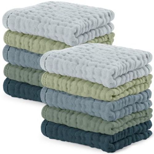 Baby Washcloths Muslin Cotton, Large 10”x10” by Comfy Cubs (Fern, Pack of 6)