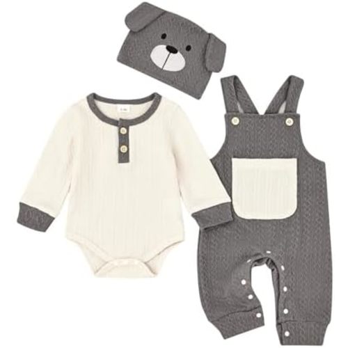 Baby Boy Clothes Cute Long Sleeve Romper Infant Pocket Overalls Adjustable Suspender Pants Set 0-18 Months