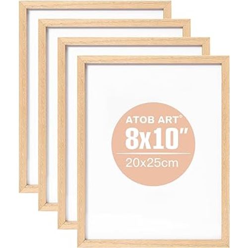 ATOBART 8x10 OAK Natural Wood Photo Frame,4 Pack Picture Frames Real Glass front Wall Hanging Gallery for Wall and Tabletop Display,set of 4