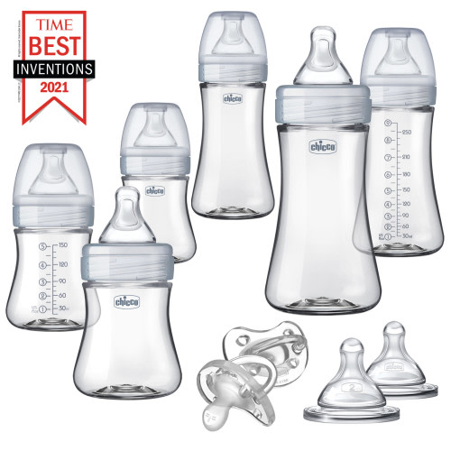 Chicco Duo Deluxe Hybrid Baby Bottle Gift Set with Invinci-Glass Inside/Plastic Outside - Neutral