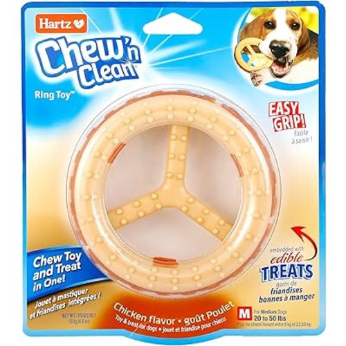 Hartz Chew ‘n Clean Chew Toy and Treat in One Chicken Flavored Ring Dog Toy, Medium