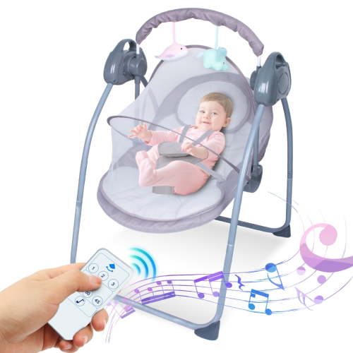 HAOUUCYIN Electric Baby Swing, Portable Infant Bouncer Cradle with bluetooth Music and Remote Control, Gray