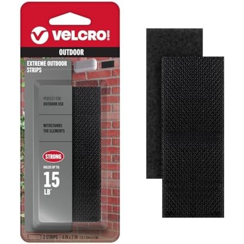 VELCRO Brand Extreme Outdoor Strips, Black, 4in x 2in, 3 Sets