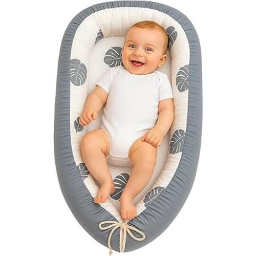 Baby Lounger for Newborn 0–24 Months – Ultra-Soft, Breathable Co-Sleeping Nest | Portable Infant Floor Seat for Baby Girls & Boys | Ideal for Travel & Newborn Essentials Gift (Grey)
